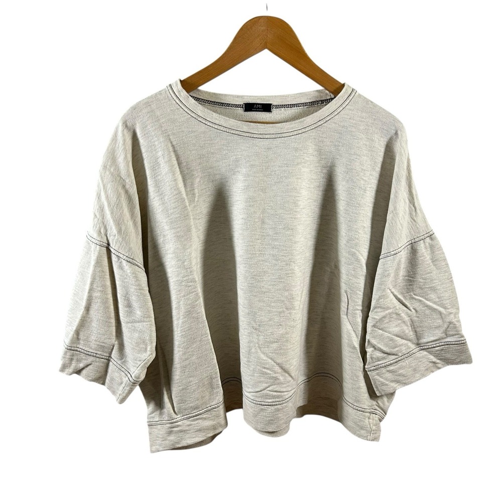 Ami Short Sleeve Oversized Top Light Gray‎ Boho Size Large